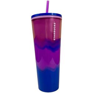Starbucks Limited Edition Summer 2021 Pink Purple Blue Wave 24oz Tumbler & Straw